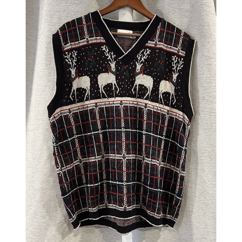 Vintage The Knit Co. Holiday Sweater Vest Deer Size‎ Medium USA